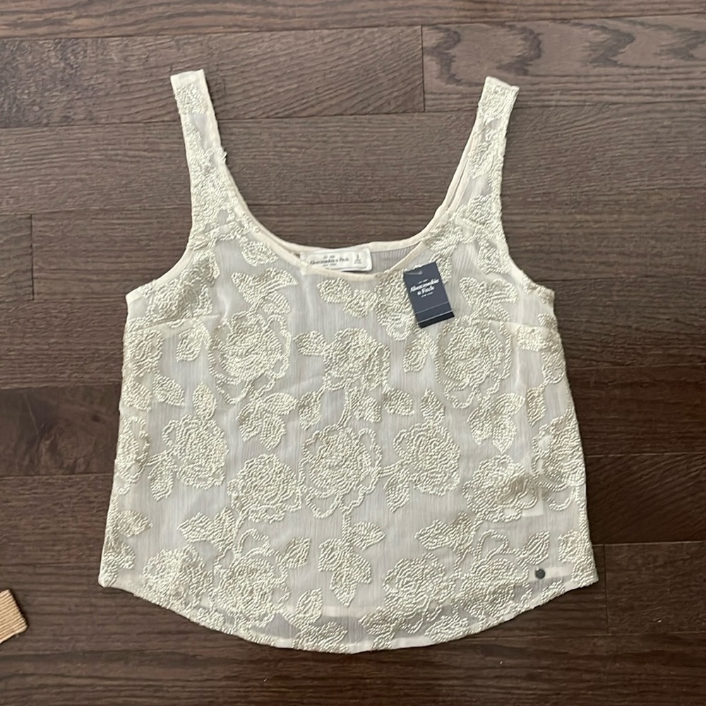Sheer Floral Sequined Tank Top in Light Beige